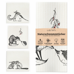 Ligarti® Schwammtücher aus Holz (100% öko & waschbar) 3er Set Spültücher nachhaltig kompostierbar I Allzwecktücher für den Haushalt Made in Germany I Spüllappen, Spülschwamm (Kuscheltiere) Angebot bei HelloDeals