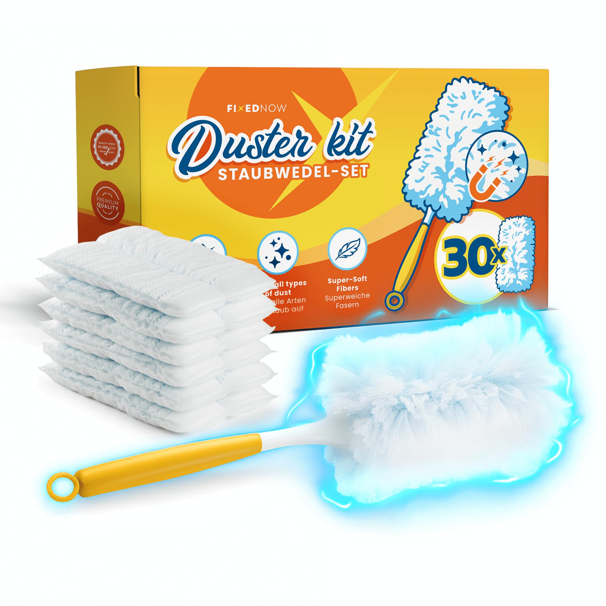 30er XXL Staubmagnet Nachfüllpack Tücher Set für Swiffer Duster I Staubwedel Starterset Kit inkl. Stab & Griff I Staub Wischer Ersatztücher, Refill Staubtücher für Haushalt & Auto Angebot bei HelloDeals