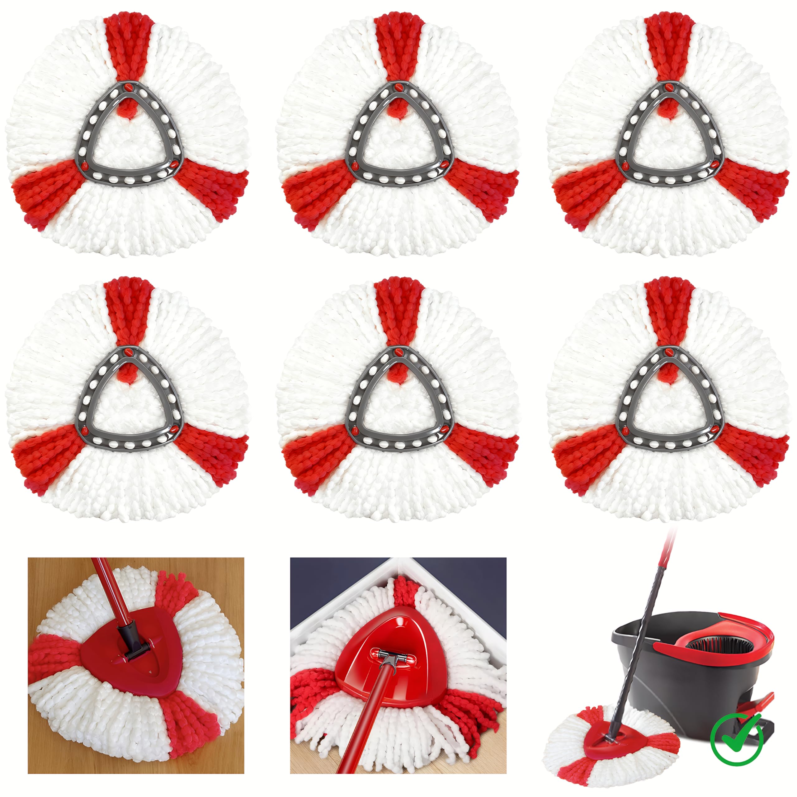 6 Stück Ersatzköpfe für Drehmopp-Systeme, Kompatibel mit Vileda Turbo, EasyWring & Clean, Mikrofaser Moppkopf Ersatz, Hochsaugfähig, Waschbar, Ersatzmop Maschinenwaschbar Angebot bei HelloDeals