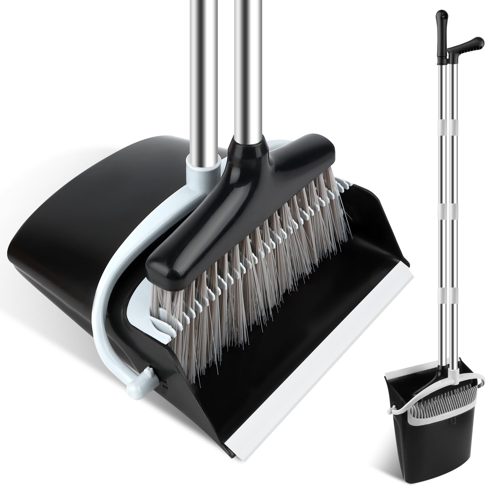 Besen und Kehrschaufel Set Aufrecht Besen und Schaufel mit Teleskopstiel, handfeger, kehrschaufel mit langem stiel kehrbesen mit Schaufel für Haushaltsreinigung Büro Angebot bei HelloDeals