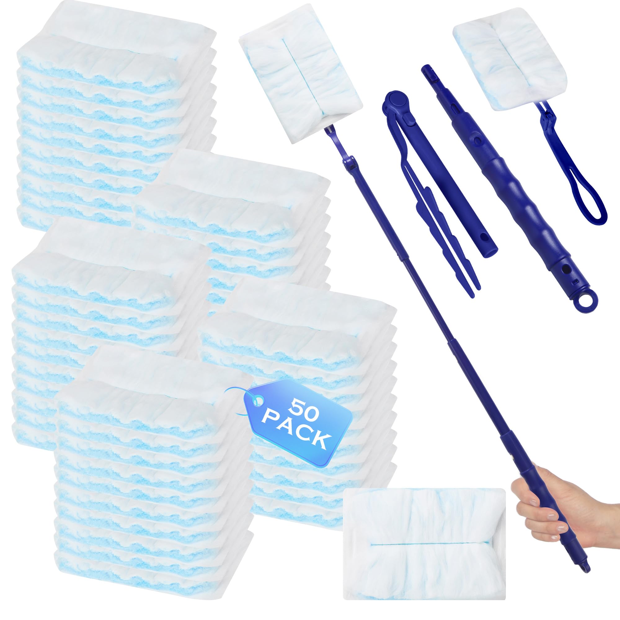 52 Stück für Swiffer Staubmagnet Nachfüllpack, 2 Griffeinheiten für Swiffer Teleskopstange, Staubwedel für swiffer Duster Staubwedel, für Allergene, Tierhaare, Reinigung Schmutz, Gegen Staub Schwarz Angebot bei HelloDeals