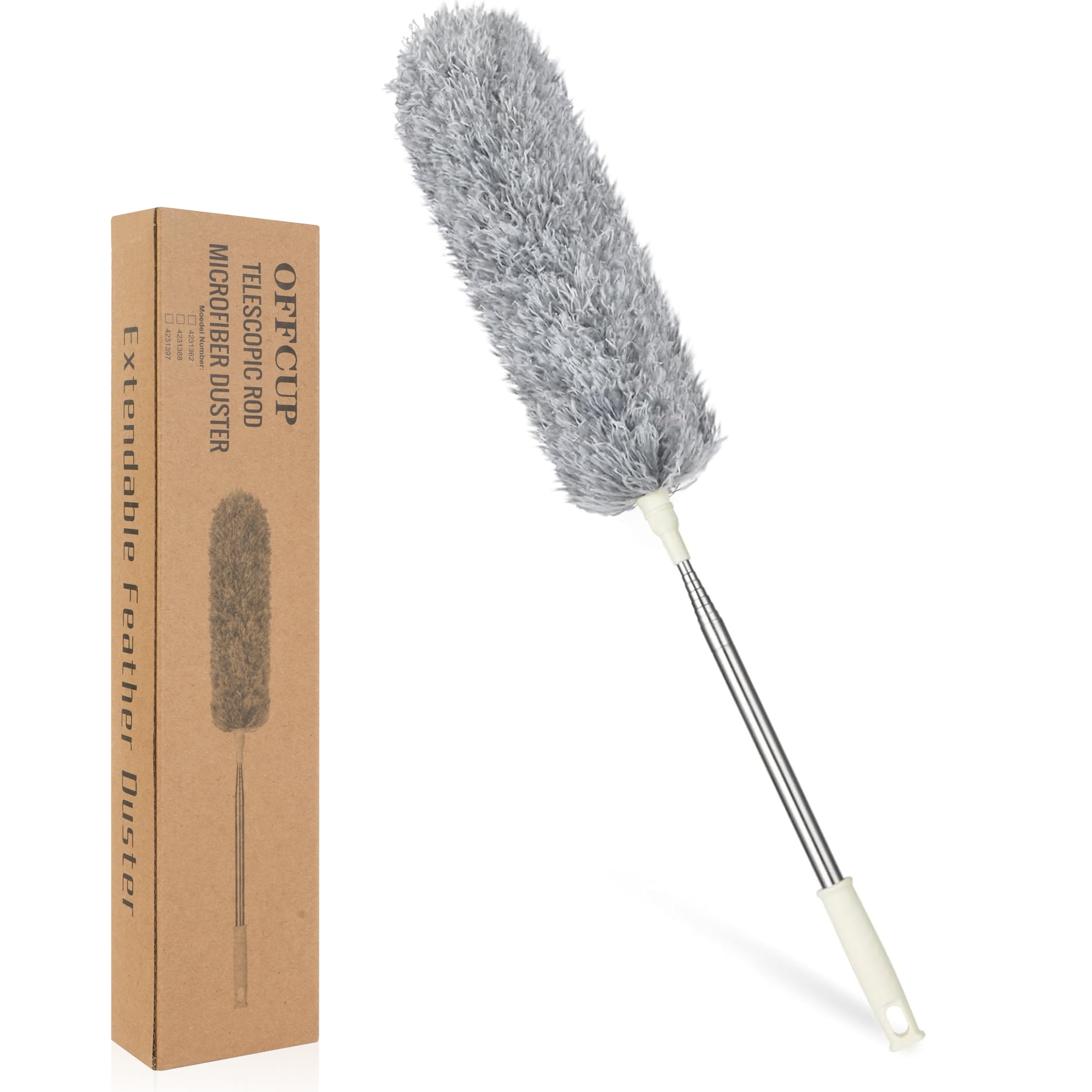 OFFCUP Staubwedel Teleskop, Staubwischer Mikrofaser Bis 243cm Länge, Staubwedel mit Edelstahl Teleskop Stange und Waschbar Verbiegbare Eckbesen Entfernt Mühelos Staub für Decken Spinnweben(Grau) Angebot bei HelloDeals