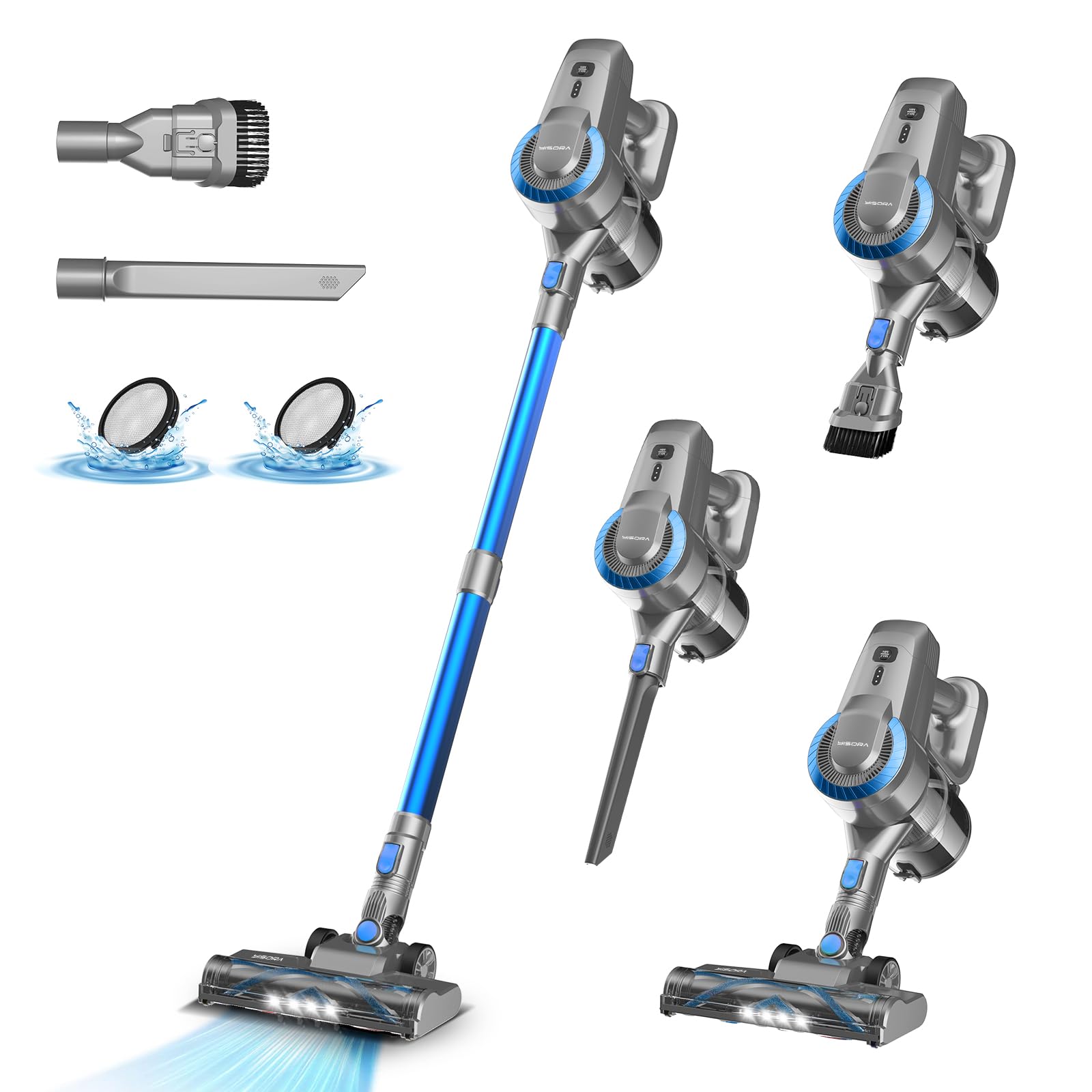 Akku Staubsauger, 25000Pa/175W/50Min Staubsauger Kabellos, Anti-Tangle-Bürste und Selbststehend, Ultraleichter Handstaubsauger akku vacuum cleaner Stielstaubsauger für Teppichen, Hartboden, Tierhaare Marineblau Angebot bei HelloDeals