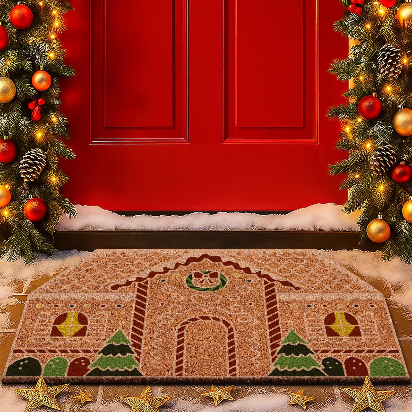 Lanpn Weihnachten Fußmatte Winter Kokosmatte, rutschfeste für Terrasse Eingang Türmatte Badezimmer Matte für Innen Außen Bodenmatte Badezimmer Wohnzimmer Christmas Dekor 42x75cm (Stil 06 Braun) Braun – Lebkuchenhaus 42 x 75 cm (Rechteckig) Angebot bei HelloDeals