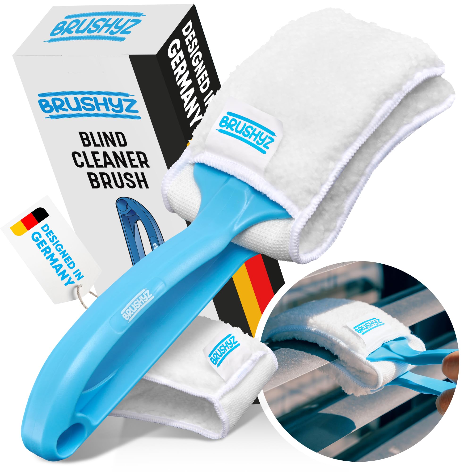 Lamellenreiniger Bürste für effiziente Lamellen Reinigung von Raffstore und Jalousie außen & innen - Raffstore Reinigungsbürste - Jalousie Reiniger - Lamellenreinigungszange inkl. 2 Pads Bürste mit 2x Reinigungspads Angebot bei HelloDeals