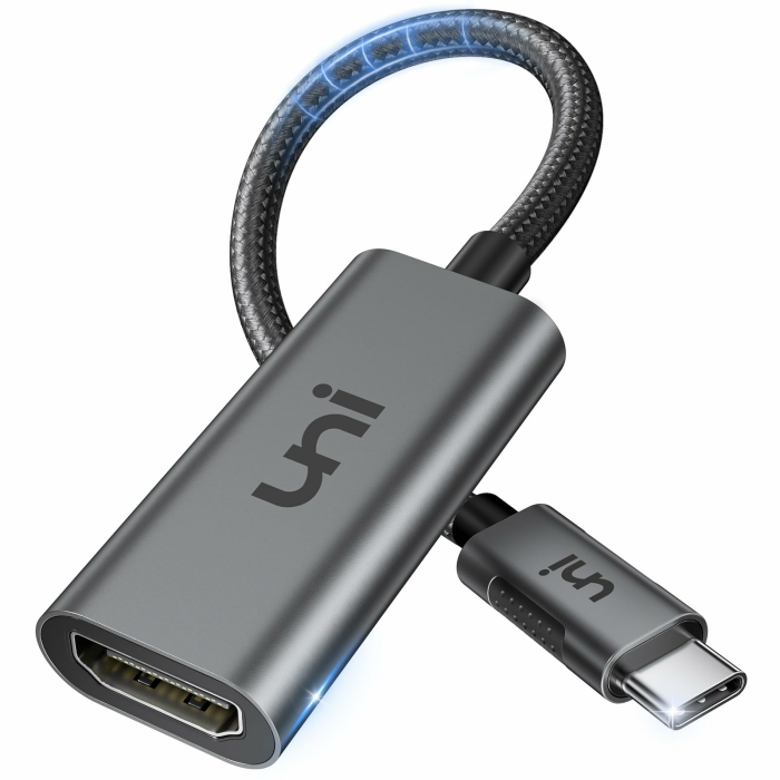 uni USB C auf HDMI Adapter 4K@60Hz aus Aluminium, Thunderbolt 3/4 kompatibel, kompakter Typ C zu HDMI Adapter für iPhone 15 Pro, MacBook Pro/Air, iPad Pro/Air, iMac, Galaxy, Surface, Pixelbook usw. Angebot bei HelloDeals