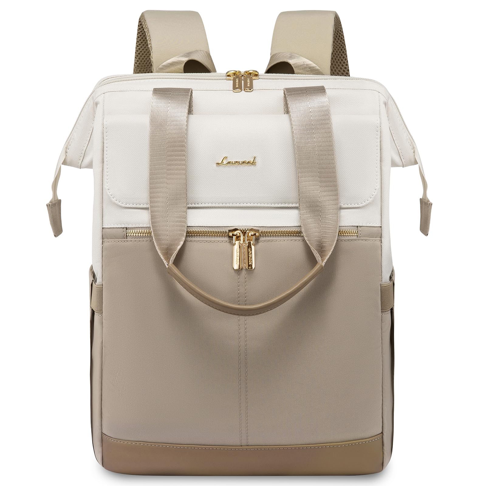 LOVEVOOK Rucksack Damen, Laptop Schulrucksack Wasserdicht, Schultasche Teenager Backpack Women Elegant Tagesrucksäcke Handtasche 2 in 1, 15,6 Zoll Arbeitstasche Lehrertasche Reiserucksack für Uni Büro Beige & Khaki 15.6" Angebot bei HelloDeals