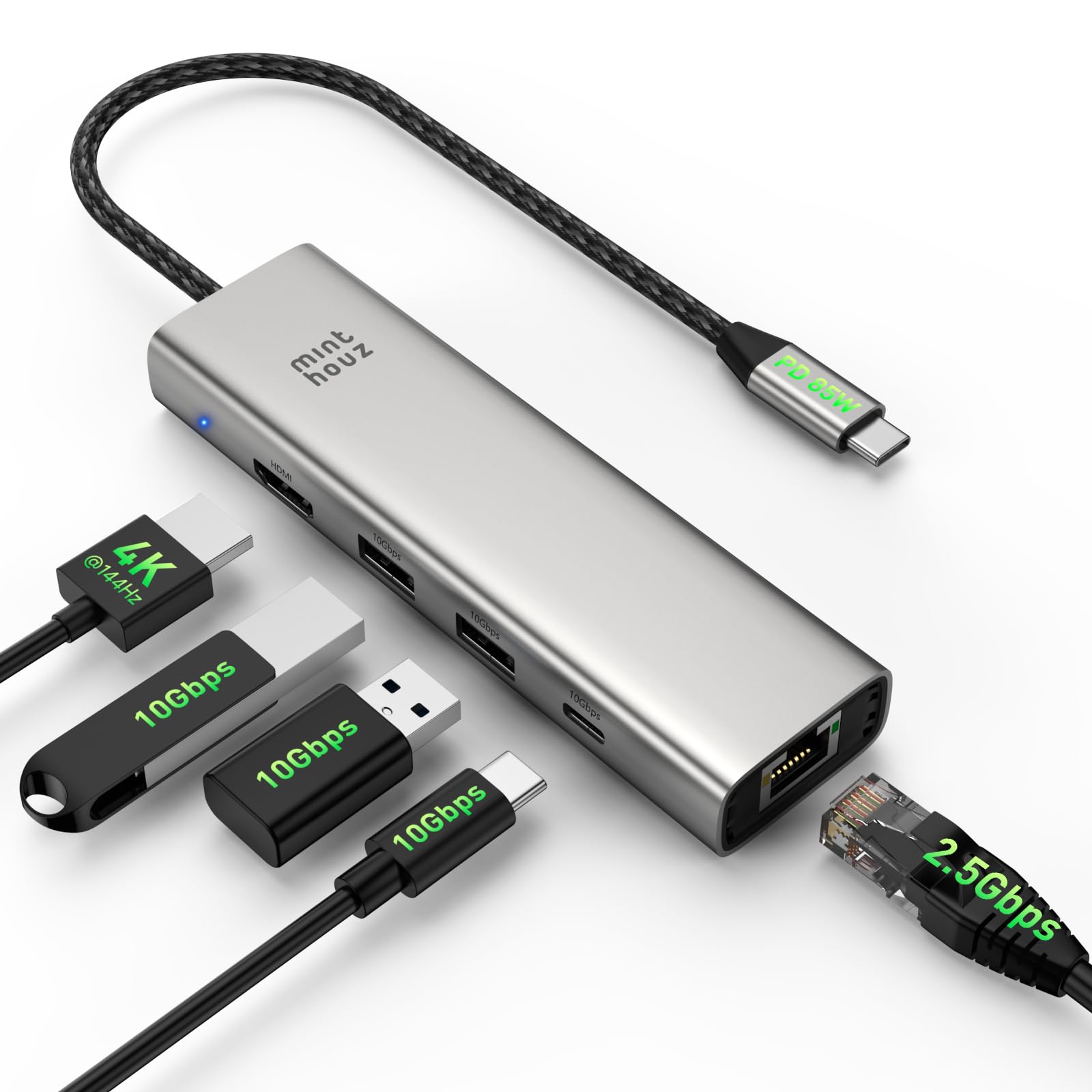 Minthouz USB-C-Hub für Dell, HP Lenovo, 6-in-1-Multiport-Adapter, USB-C-zu-HDMI mit 4K@144Hz,100W PD,2,5G-Ethernet,2*USB-A- und USB-C-10G-Port-USB-Hub für Windows 7/8/10/11,Mac OS 10.8 oder höher MT-UHP3418 Pro Angebot bei HelloDeals