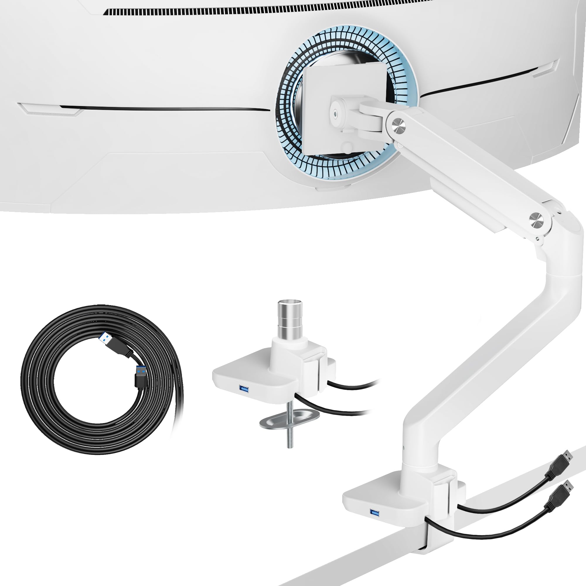 ARES WING Monitor Halterung mit USB A/C, Monitor Arm für 17 bis 49 Zoll Bildschirme, Verstellbarer Monitorständer für 20Kg Tragfähigkeit, Monitorhalterung mit Gasfeder, VESA 75/100 mm,Weiß Angebot bei HelloDeals
