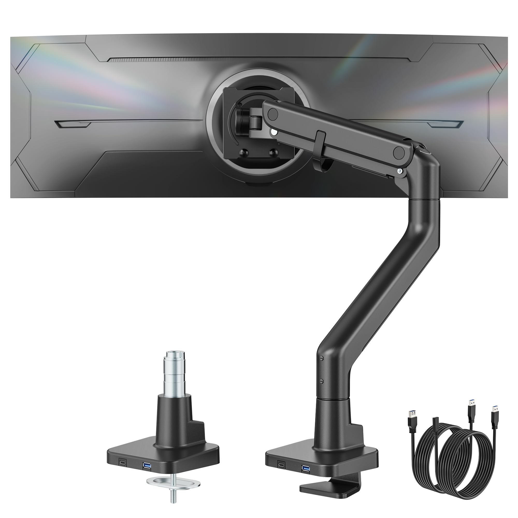 monTEK Monitor Halterung mit USB A/C, Ultrawide Monitor Arm für 17 bis 57 Zoll große Gebogene Bildschirme, Tragkraft 27 kg, Verstellbarer Gasfederarm, 75/100 VESA-Halterung, Schwarz Schwarz mit USB Angebot bei HelloDeals