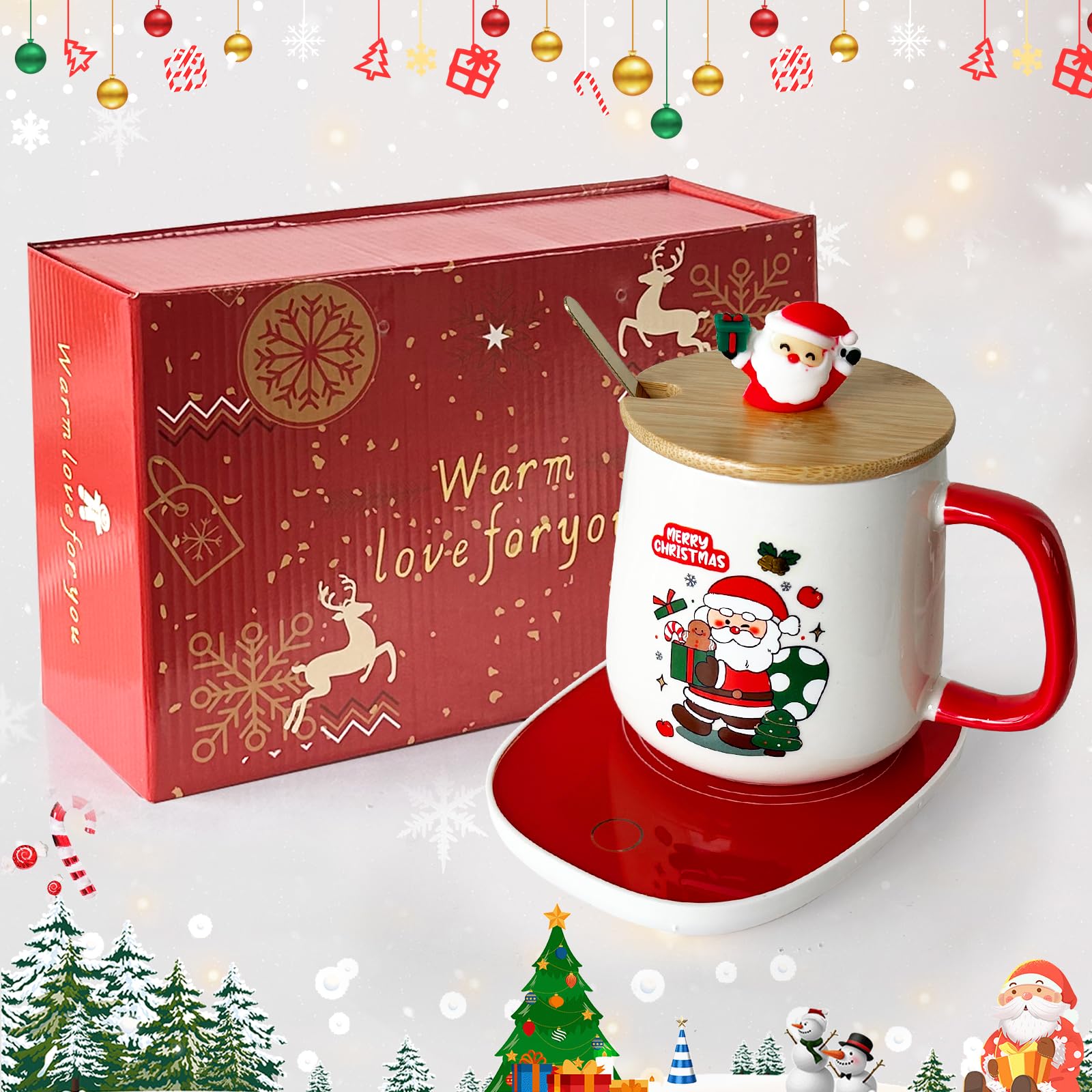 YumSur Tassenwärmer,Stövchen,Cup Wärmer Set, Elektrischer Kaffeewärmer, Weihnachts-Kaffeetassenwärmer-Set mit Wärmerplatte & Deckel & Löffel&Geschenkbox,Weihnachten Valentinstag Geburtstagsgeschenke Angebot bei HelloDeals