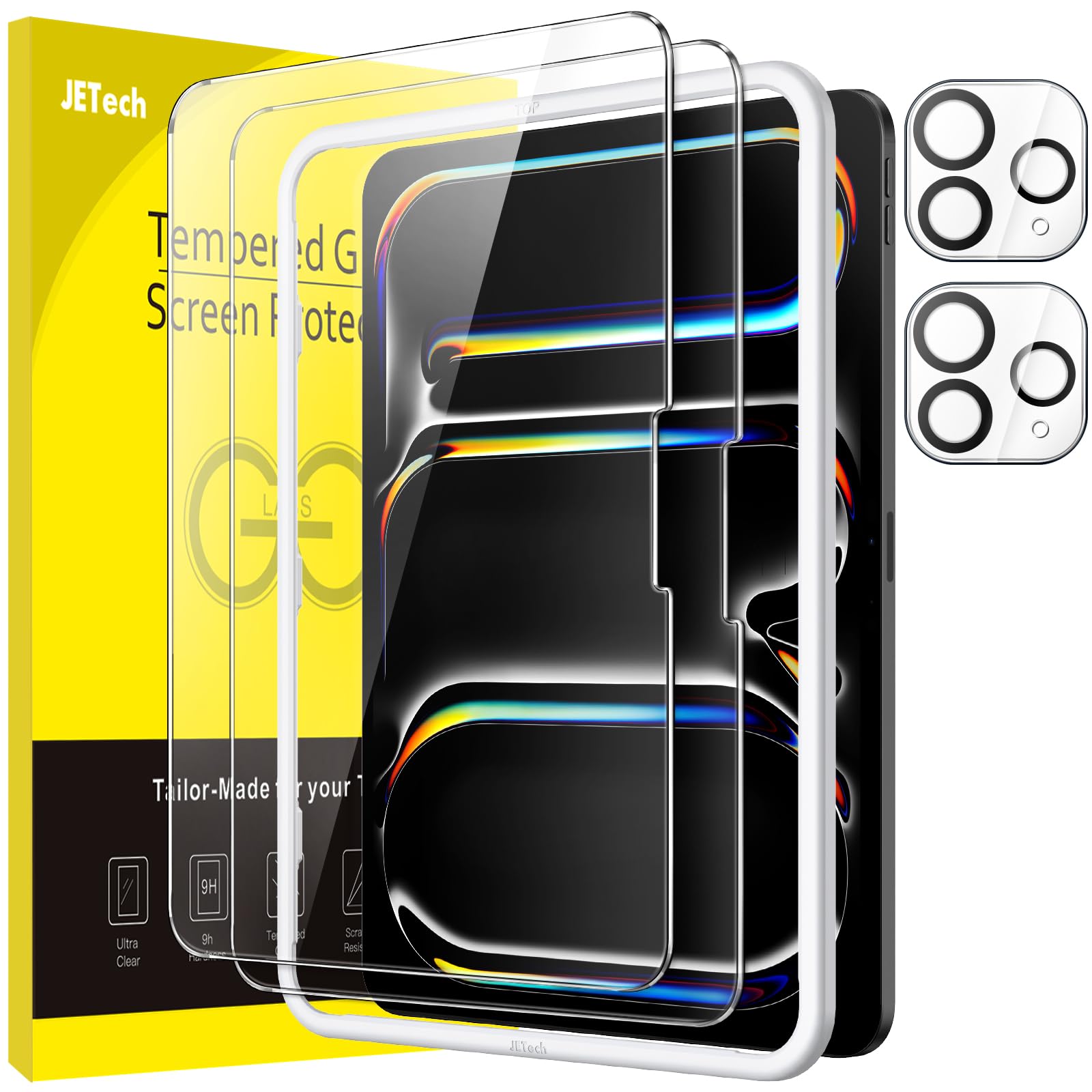 JETech Schutzfolie für iPad Pro 13 Zoll M5/M4 (2025/2024) mit Kameraschutz, Einfachen Installationswerkzeug, Gehärtete Glas Displayschutz Anti-Kratz, HD Klar, 2 Stück Jeweils iPadPro13(M5/M4) Angebot bei HelloDeals