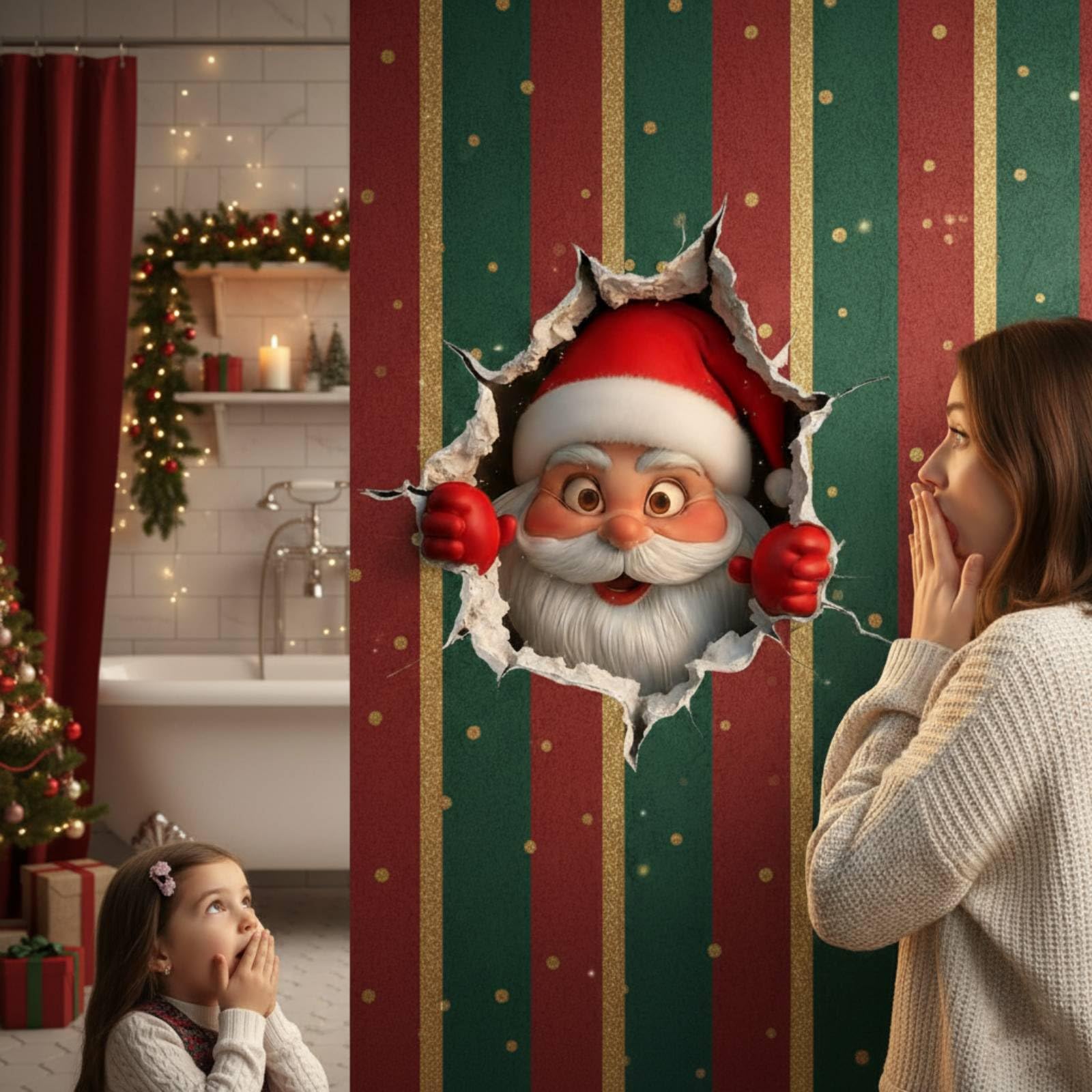 Große 3D-Weihnachtsmann-Wandaufkleber, 3D-Wandbrechende Weihnachtsmann-Wandaufkleber, Weihnachtsbadezimmer-Toilettenaufkleber, Abnehmbarer Winter-Weihnachtsdekoration für Kühlschrank-Raumdekoration 3PCS Typ A Angebot bei HelloDeals