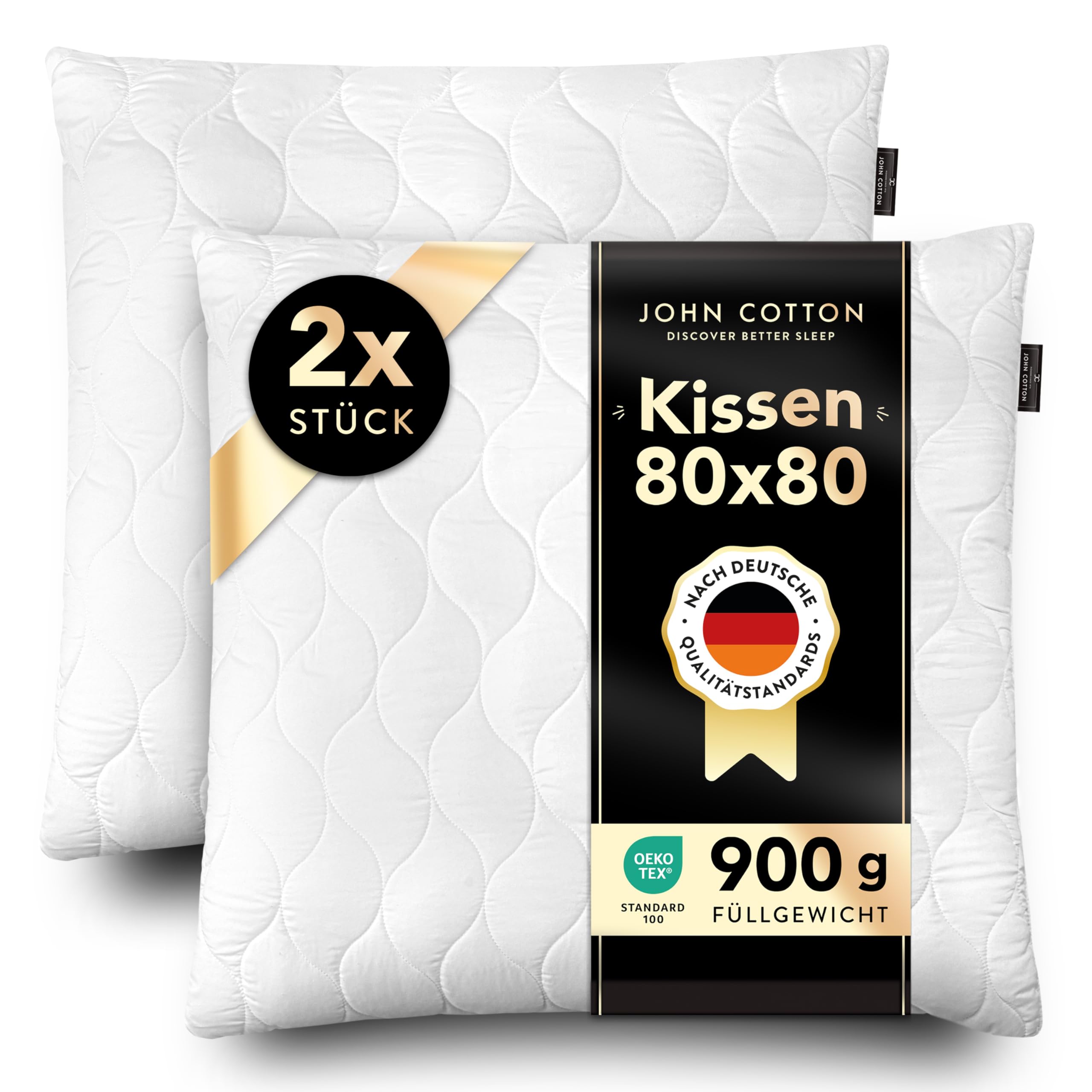 John Cotton Kopfkissen 80x80 cm – 2er Set Hotel-Luxus-Stepp-Kissen für Nackenschmerzen, Verstellbares Kissen mit Reißverschluss - 900g Füllung, Schlafkissen für Allergiker, Oeko-TEX (80 x 80) 80x80 cm 2 Angebot bei HelloDeals