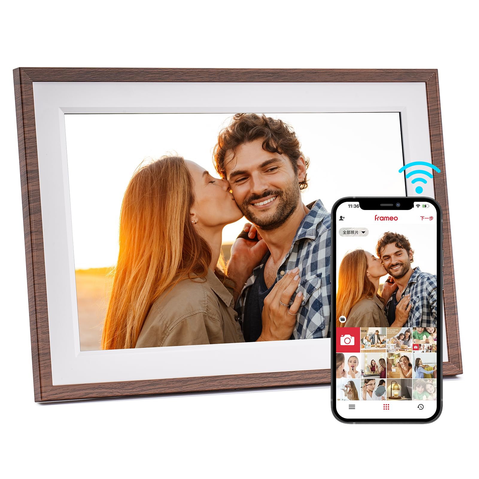 Digitaler Bilderrahmen WLAN Frameo 10,1 Zoll 1280x800 HD IPS Touchscreen 32G Elektronischer Bilderrahmen Automatische Drehung (Hoch- & Querformat-Modi) Teilen Sie Fotos und Videos Sofort Holzfarbe 10.1 Angebot bei HelloDeals