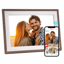Digitaler Bilderrahmen WLAN Frameo 10,1 Zoll 1280x800 HD IPS Touchscreen 32G Elektronischer Bilderrahmen Automatische Drehung (Hoch- & Querformat-Modi) Teilen Sie Fotos und Videos Sofort Holzfarbe 10.1 Angebot bei HelloDeals