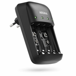 ABSINA Akku Ladegerät AA AAA & 9V - NiMH Ladegerät Akku Batterien 4-Fach für wiederaufladbare Batterien - Akkuladegerät für AAA, AA & 9V Block - Batterieladegerät Akku, Battery Charger 4-fach Ladegerät Angebot bei HelloDeals