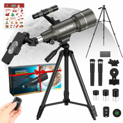 Teleskop für Kinder & Einsteiger, NACATIN 70mm Öffnung Astronomisches Refraktor Teleskop mit Stativ, Handy-Adapter, Fernbedienung (Grau) Angebot bei HelloDeals