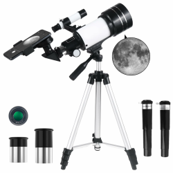 Teleskop für Kinder & Anfänger, 70mm Aperture 300mm Refraktor Teleskope Einsteiger, mit Ausziehbarem Stativ, Okulare, Sucherfernrohr, Mondfilter Astronomie Erwachsene Telescope (Weiß) Angebot bei HelloDeals