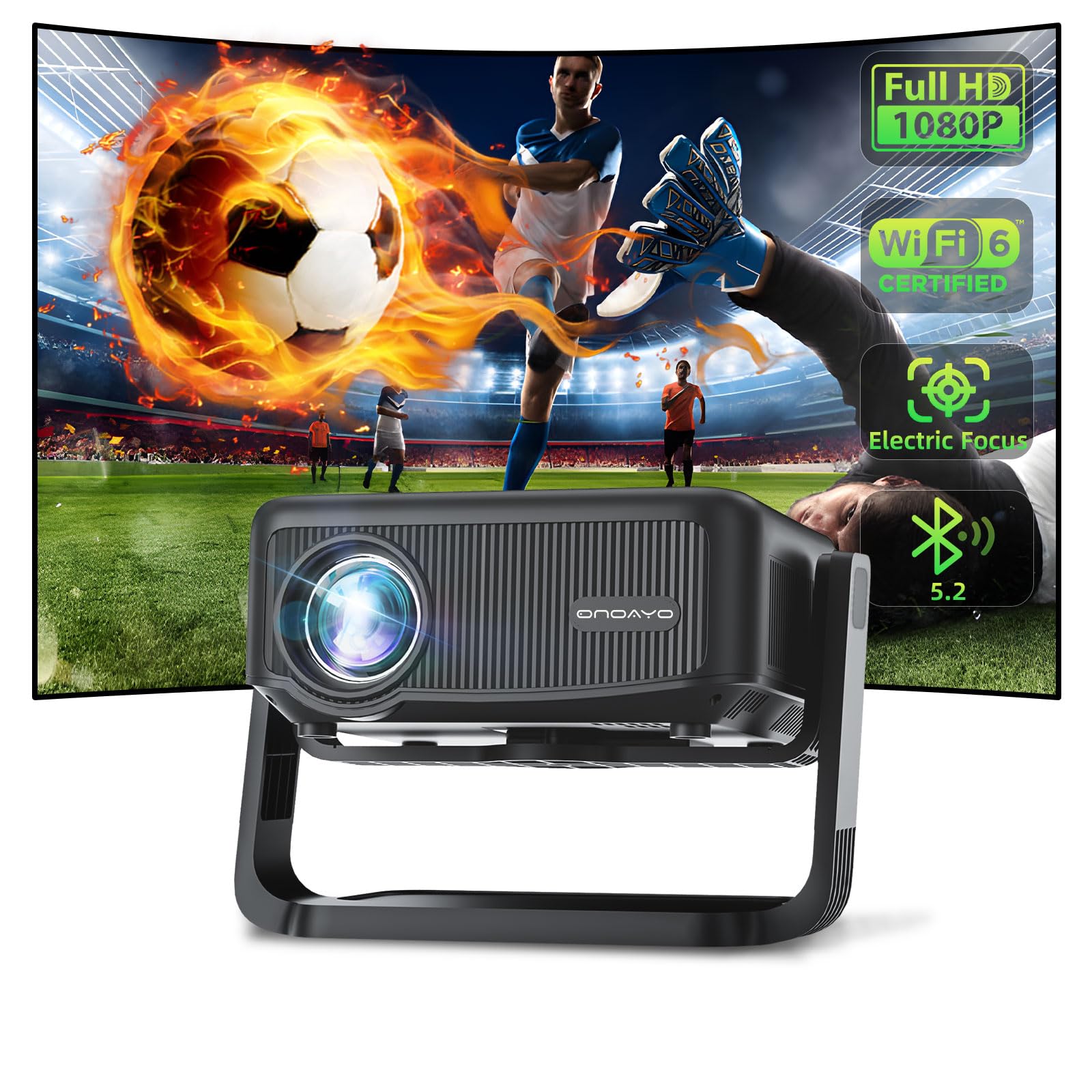 Mini Beamer 4k Unterstützt【360° drehbar/3S Motorischer Fokus】 25000LM 1080P HD, Videoprojektor WiFi6 Bluetooth 5.2 Projektor 70% Zoom: Trapezkorrektur ONOAYO Beamer Outdoor Heimkino HDMI/TV Stick Noir Angebot bei HelloDeals