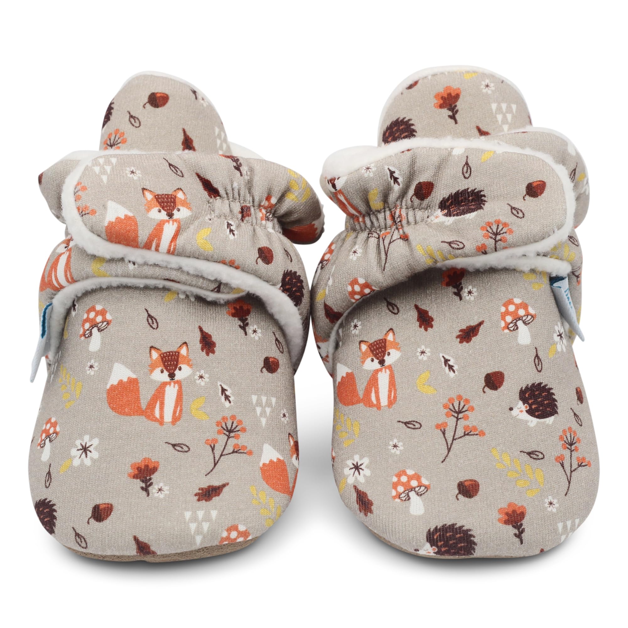 Dotty Fish Baby Stiefel für den Winter - Warme, rutschfeste Krabbelschuhe aus Baumwolle mit Wildeledersohle - 0-18 Monate 6-12 Monate Braune Waldtiere Angebot bei HelloDeals