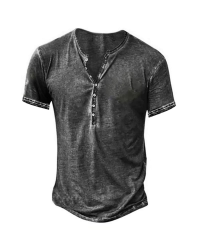 Hemd Herren Vintage Henley Shirt Kurzarm/Langarm T Shirt V Ausschnitt Slim Fit T-Shirt XL B2 Helles Schwarz Angebot bei HelloDeals