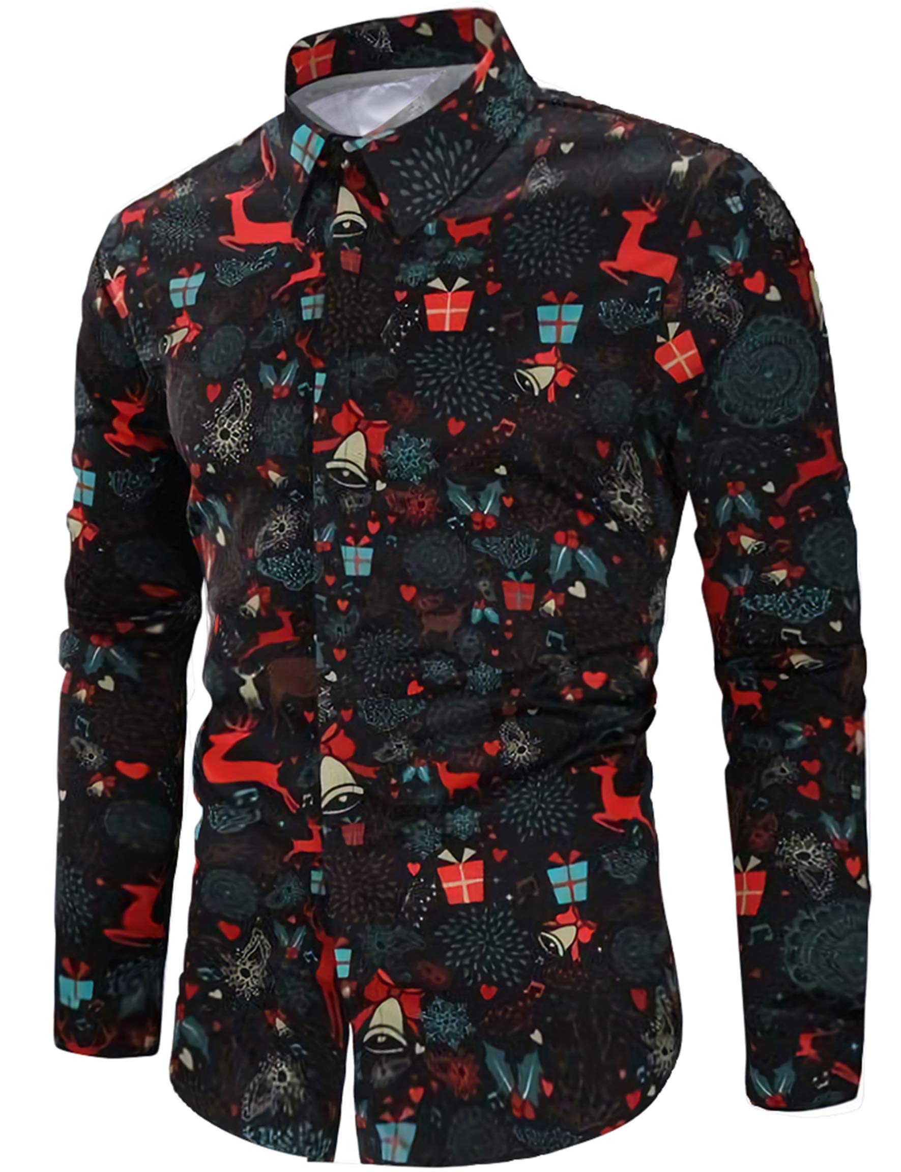 Christmas Shirt Herren 3D Druck Hemd Weihnachten Langärm Slim Fit Lustige Funky Hemden M-XXL L 1christmas1 Angebot bei HelloDeals