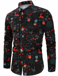 Christmas Shirt Herren 3D Druck Hemd Weihnachten Langärm Slim Fit Lustige Funky Hemden M-XXL L 1christmas1 Angebot bei HelloDeals