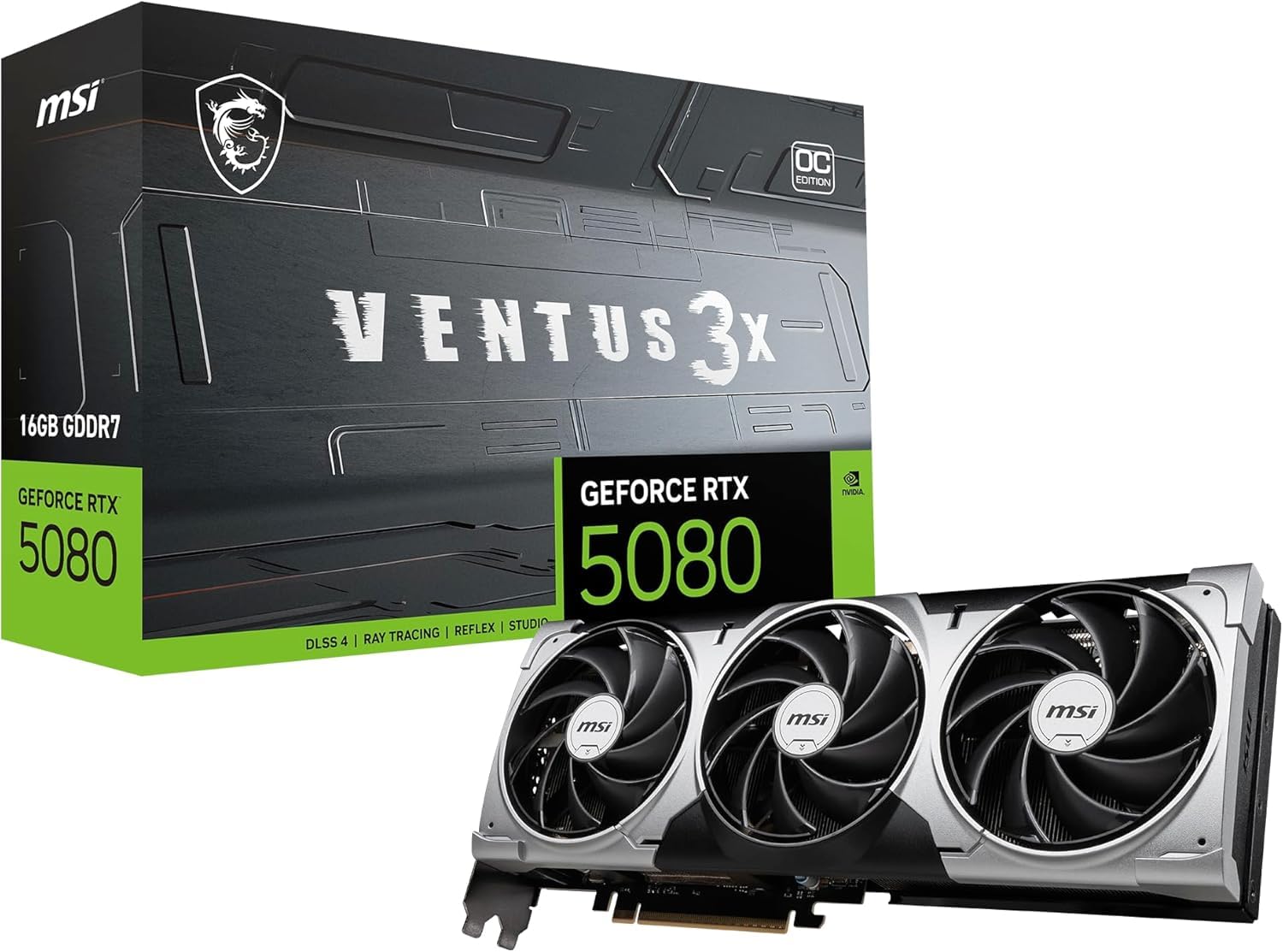 MSI GeForce RTX 5080 16G Ventus 3X OC — 16GB GDDR7 (30Gbps/256-bit), PCIe 5, Boost: 2640 MHz, HDMI 2.1b, DisplayPort 2.1b Angebot bei HelloDeals