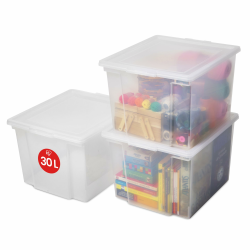 Iris Ohyama Vielseitige Aufbewahrungsbox mit Deckel, Stapelboxen, 30L, 3er-Set, Transparent, Stapelbar, Plastik, Für Schrank, Regale, Organisation, Kleidung, Bettlaken, Plastikbox mit Deckel, USB-M Transparent 30Lx3 Angebot bei HelloDeals