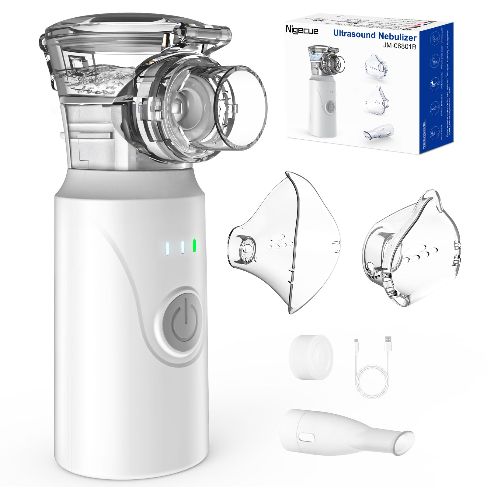 Inhalationsgerät Tragbar Vernebler Set Leises Inhalator Verneblergerät mit Mundstück und 2 Maske für Kinder und Erwachsene, USB Wiederaufladbar Angebot bei HelloDeals
