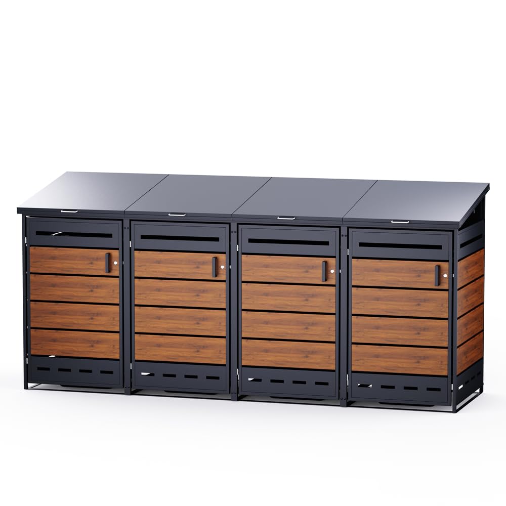 RS Trade Outdoor-Mülltonnenbox, bis zu 240 L Tonnen, Verkleidung aus verzinktem Stahl, abschließbare Türen, Mülltonnenhaus, Größen 2er, 3er, 4er zur Aufbewahrung von Abfall (Holzoptik V2, 4er) Holzoptik V2 4er Angebot bei HelloDeals