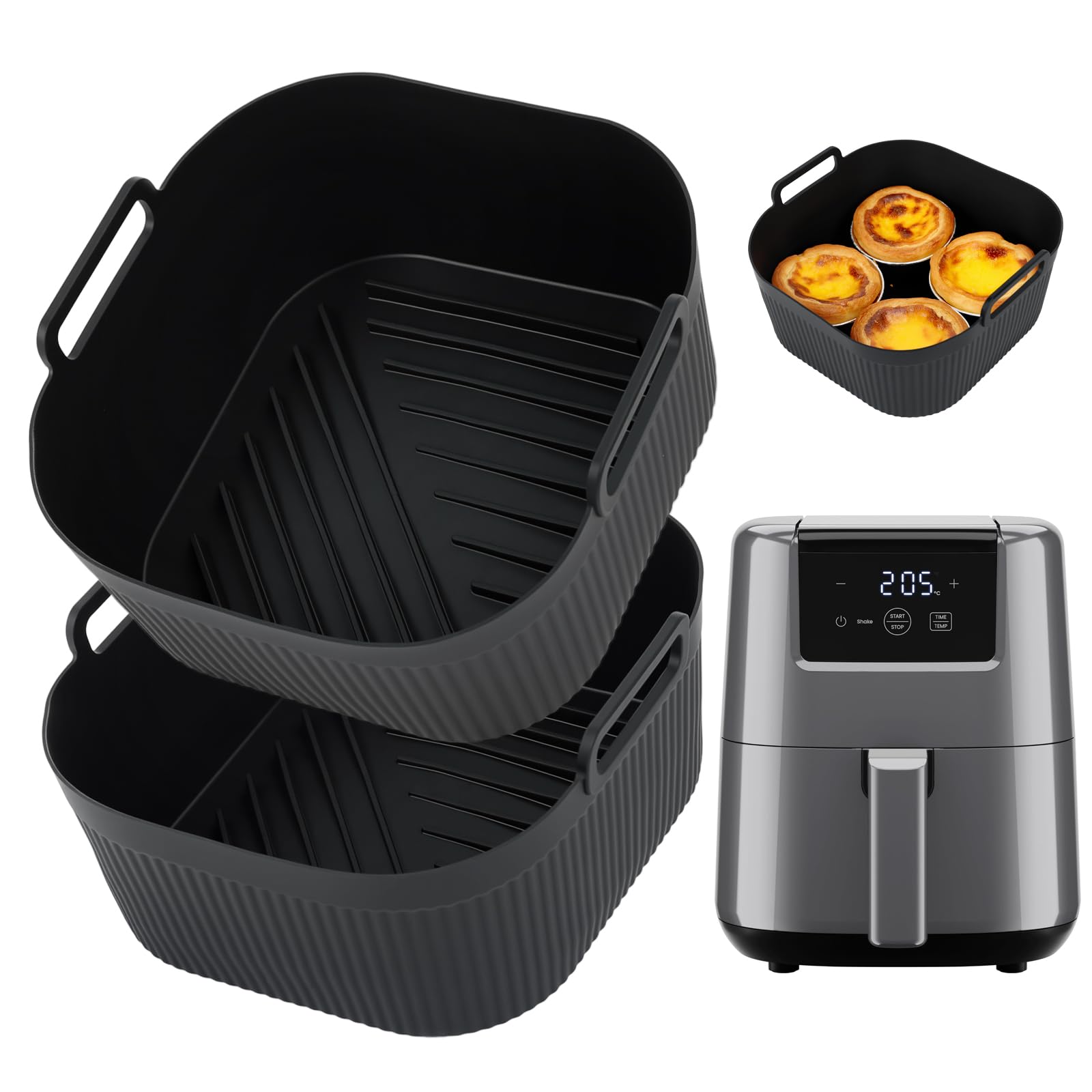 BYKITCHEN Airfryer Silikonform für Cosori/Chefman Mini Heißluftfritteuse 2L, Heißluftfritteuse Zubehör für Airfryer Klein 1-2 Personen, Silikoneinsatz Silikon Einsatz Backform Angebot bei HelloDeals