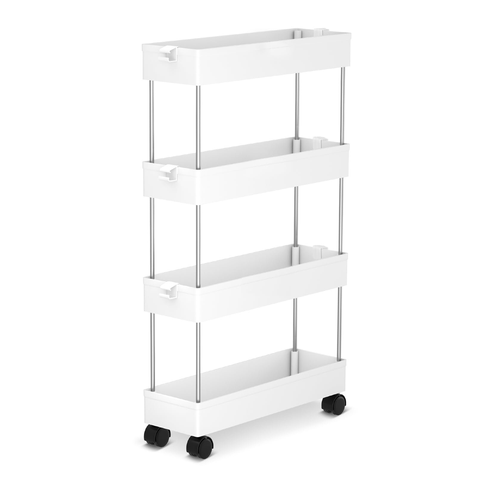 Rollwagen, Küchenwagen mit 4 Ebenen, Küchenregal mit 6 Haken, Nischenregal auf Rollen, Aufbewahrungsregal für Küche, Büro, Bad, Waschküche - 86 x 40 x 12.5cm 4 Etagen Angebot bei HelloDeals