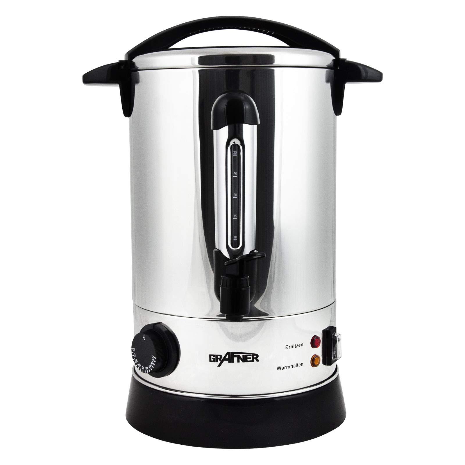 Grafner XL Glühweinkocher aus Edelstahl - 8,8 Liter - 1500 Watt mit Zapfhahn, Thermostat und Überhitzungsschutz Heißgetränkespender Angebot bei HelloDeals