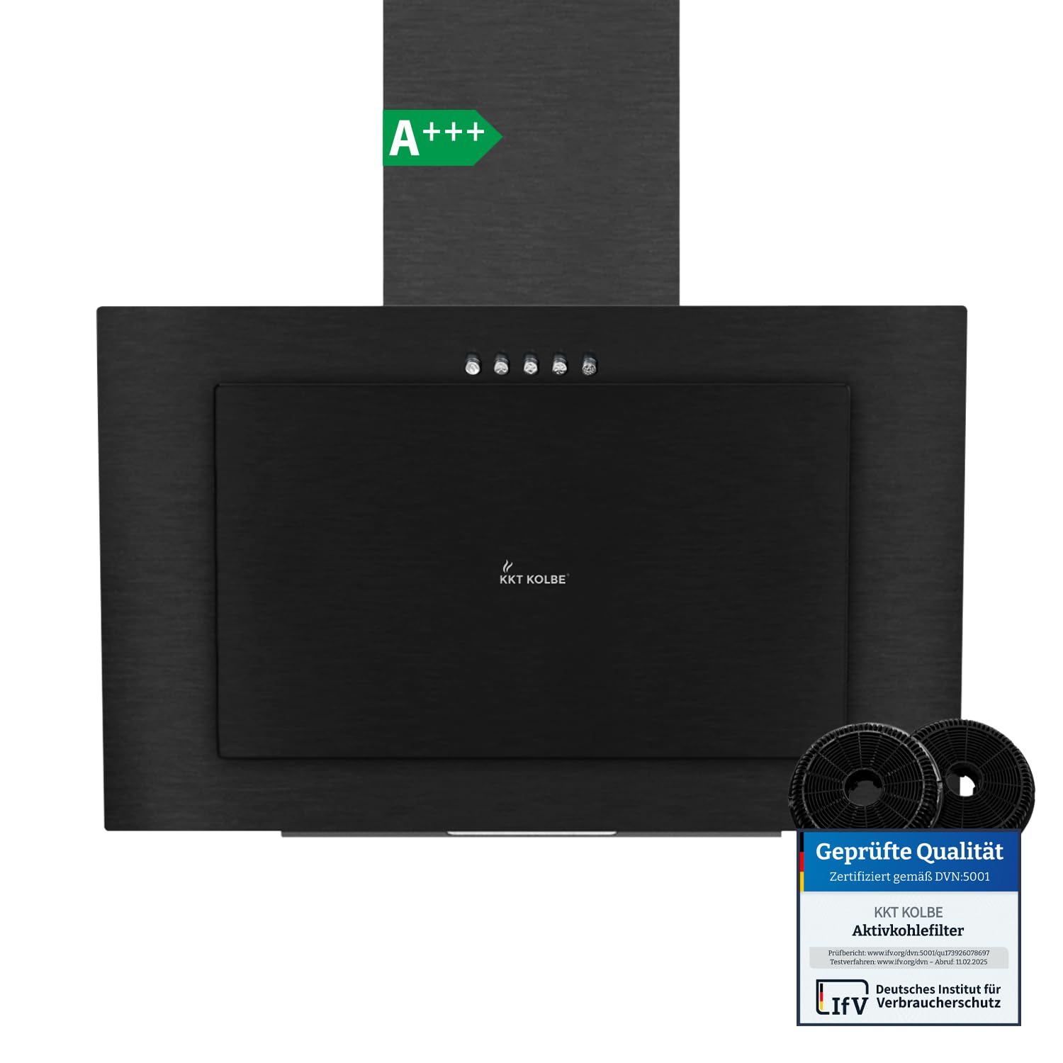 KKT KOLBE A+++ Dunstabzugshaube 60 cm | Umluft Abluft | Kopffrei | Wandhaube | Schwarz Stahl | LED-Beleuchtung | 3 Gebläsestufen | inkl Aktivkohlefilter | VTH6004S Angebot bei HelloDeals