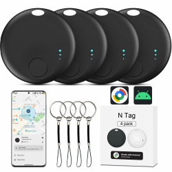 Air Tracker Android, 4 Pack Smart Tag for Android Schlüsselfinder Key Finder kompatibel mit Google Find Hub APP (Android NUR), Bluetooth Tracker für Gepäck,Brieftasche,Koffer(Schwarz) Angebot bei HelloDeals