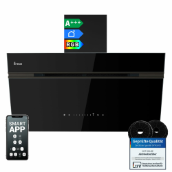 KKT KOLBE A+++ Dunstabzugshaube 90 cm 782 cbm/h Umluft Abluft Kopffrei Wandhaube | Schwarz | Glas | Nachlaufautomatik | Smart WiFi App WLAN | SensorTouch | RGBW LED-Beleuchtung | AURORA9005FB 90 cm Full-black Aurora Angebot bei HelloDeals
