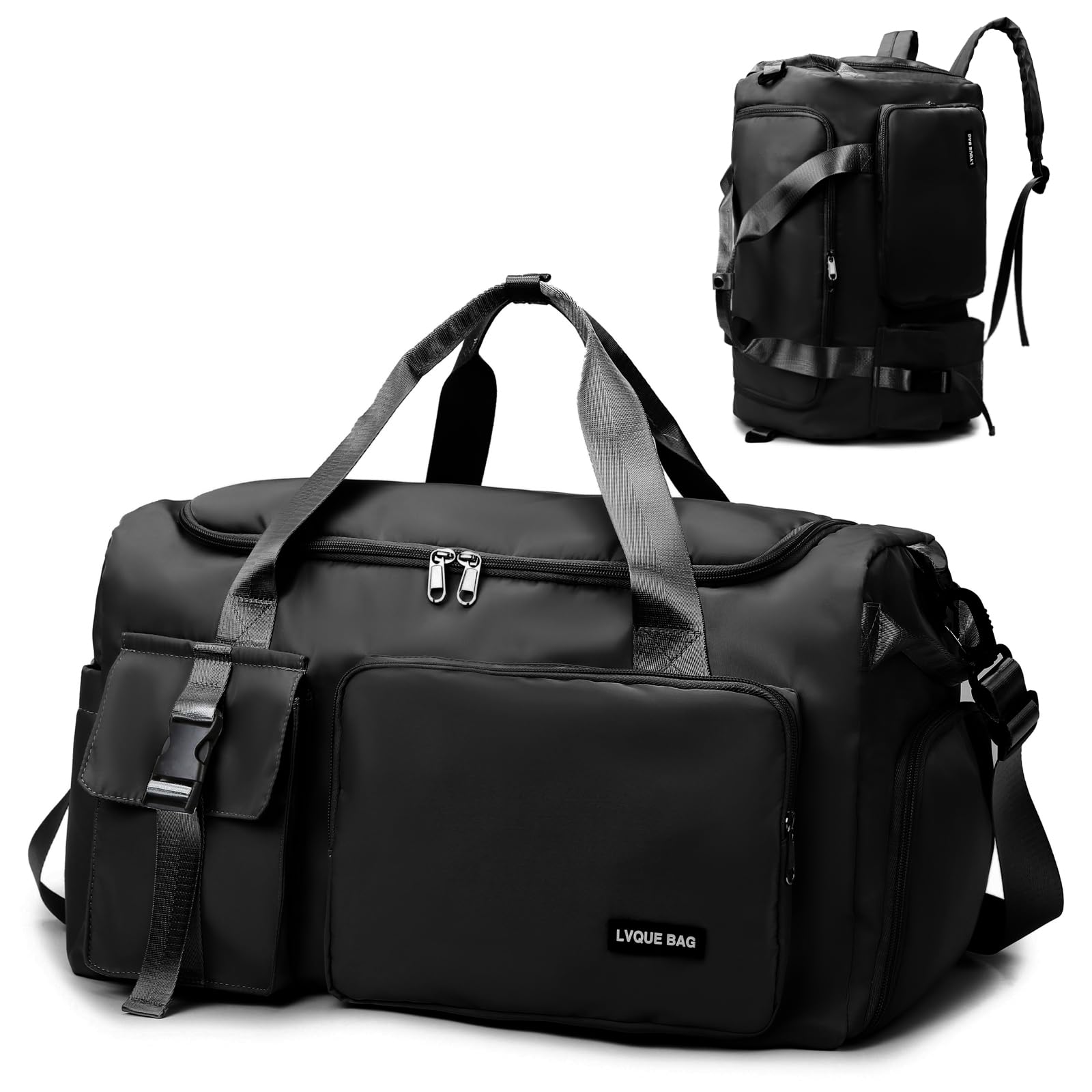 Sporttasche Damen Herren 42L Reisetasche mit Schuhfach Nassfach Wasserdicht Trainingstasche Travel Duffle Bag mit Rucksack Weekender Schwimmtasche Fitnesstasche für Reisen, Fitness, Sport Schwarz Angebot bei HelloDeals