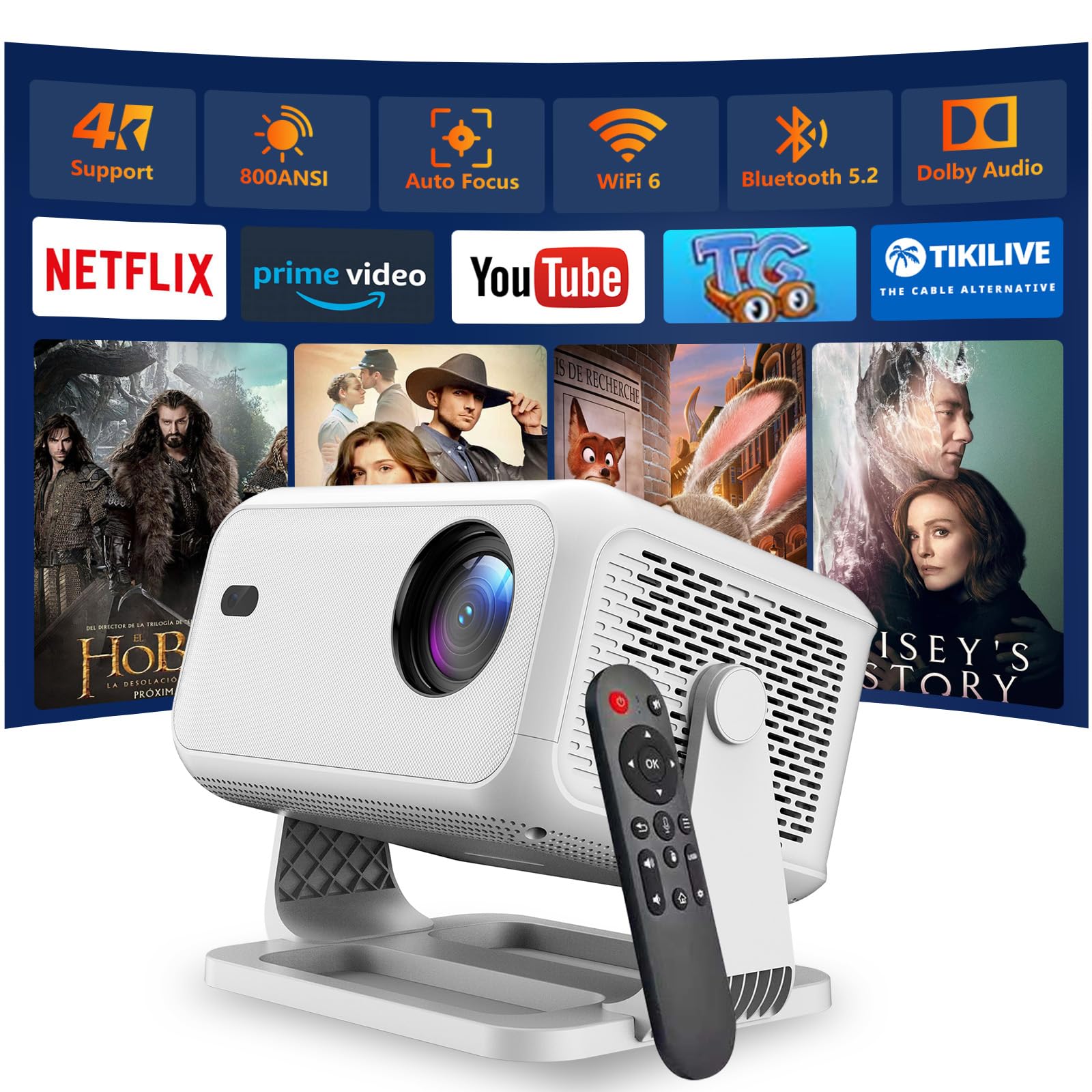 2025 Neuer Upgraded Full HD 1080P Beamer, 25000 Lumens, 4K Unterstützung, Android 13, WiFi 6＆ Bluetooth 5.2, automatische Trapezkorrektur, 180° schwenkbarer Heimkino Beamer L350-Standard Angebot bei HelloDeals
