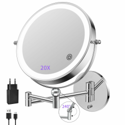 FUNTOUCH 5000mAh Wiederaufladbar Kosmetikspiegel mit 1X/ 20X Vergrößerung, Dimmbarer Rasierspiegel 3 Farben, Höhenverstellbar Schminkspiegel, 360° Drehbar, 9 Zoll Wandspiegel für Badezimmer und Hotel Silber-höhenverstellbar Angebot bei HelloDeals