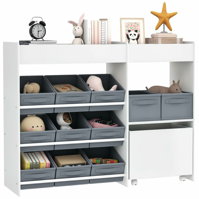 AIYAPLAY Kinderregal mit 11 Aufbewahrungsboxen Bücherregal für Kinder Spielzeug-Organizer Kinderzimmerregal mit oberen Fächern, 3 Stickern für Kinderzimmer, Kindergarten 105 x 30 x 80 cm, Weiß Angebot bei HelloDeals