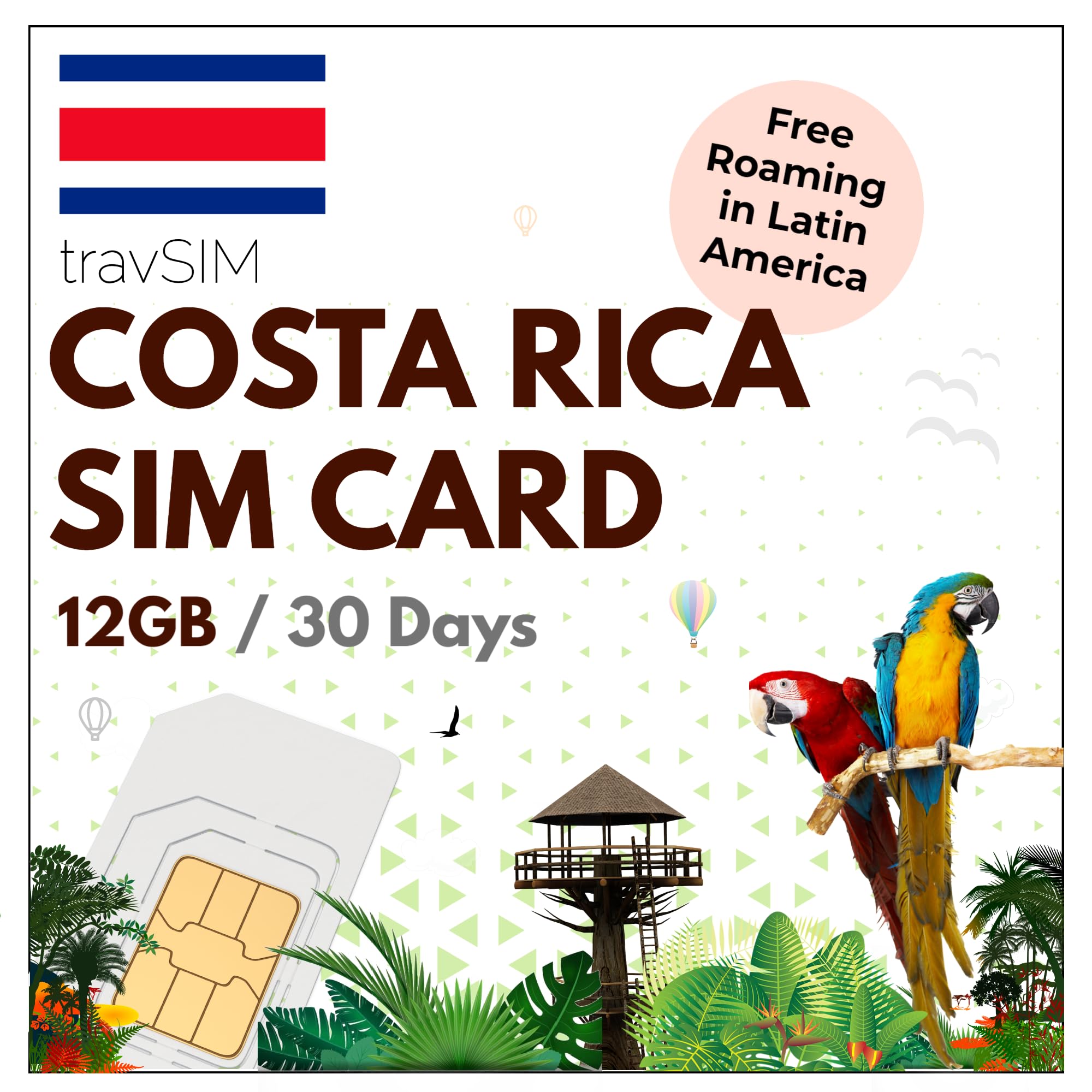 travSIM Costa Rica SIM Karte | 12GB Mobile Daten | Freies Roaming in EL Salvador, Guatemala, Nicaragua und Panama | Der Plan auf der Costa Rica SIM Karte ist für 30 Tage gültig Angebot bei HelloDeals
