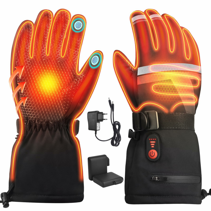 Handschuhe Beheizbare, Elektrische Beheizte Skihandschuhe mit 7.4V 6400 mAh Wiederaufladbar Akkus, 3 Heiztemperatur Einstellbare, Winterhandschuhe für Skifahren Radfahren Motorrad Angebot bei HelloDeals