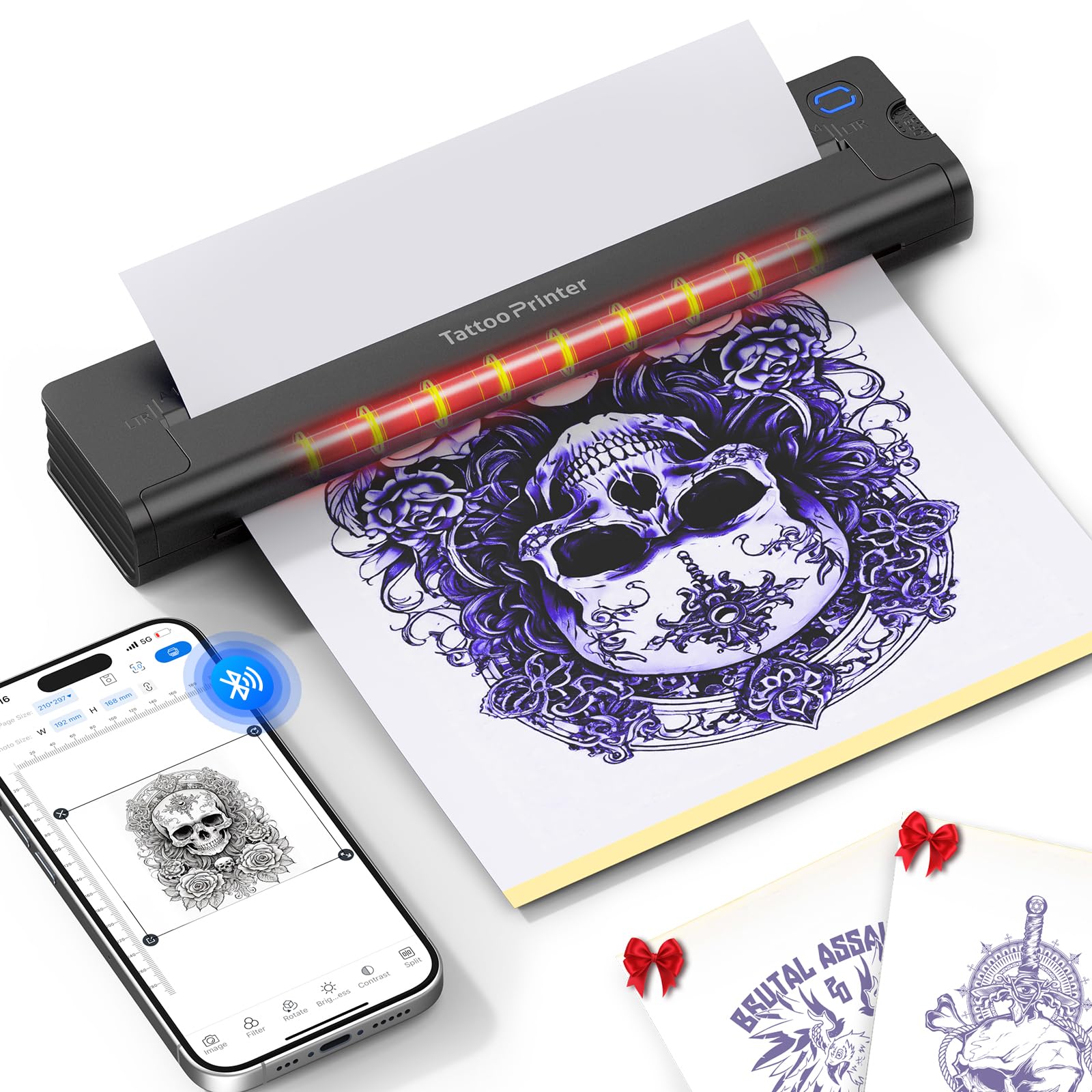 Tattoo Stencil Drucker, Wireless Tattoo Printer mit 10Pcs Tattoo Paper für Tattoo Designer, Portable Nanotechnologie Tattoo Maschine Set für Phone, iPad & PC, A41 Angebot bei HelloDeals