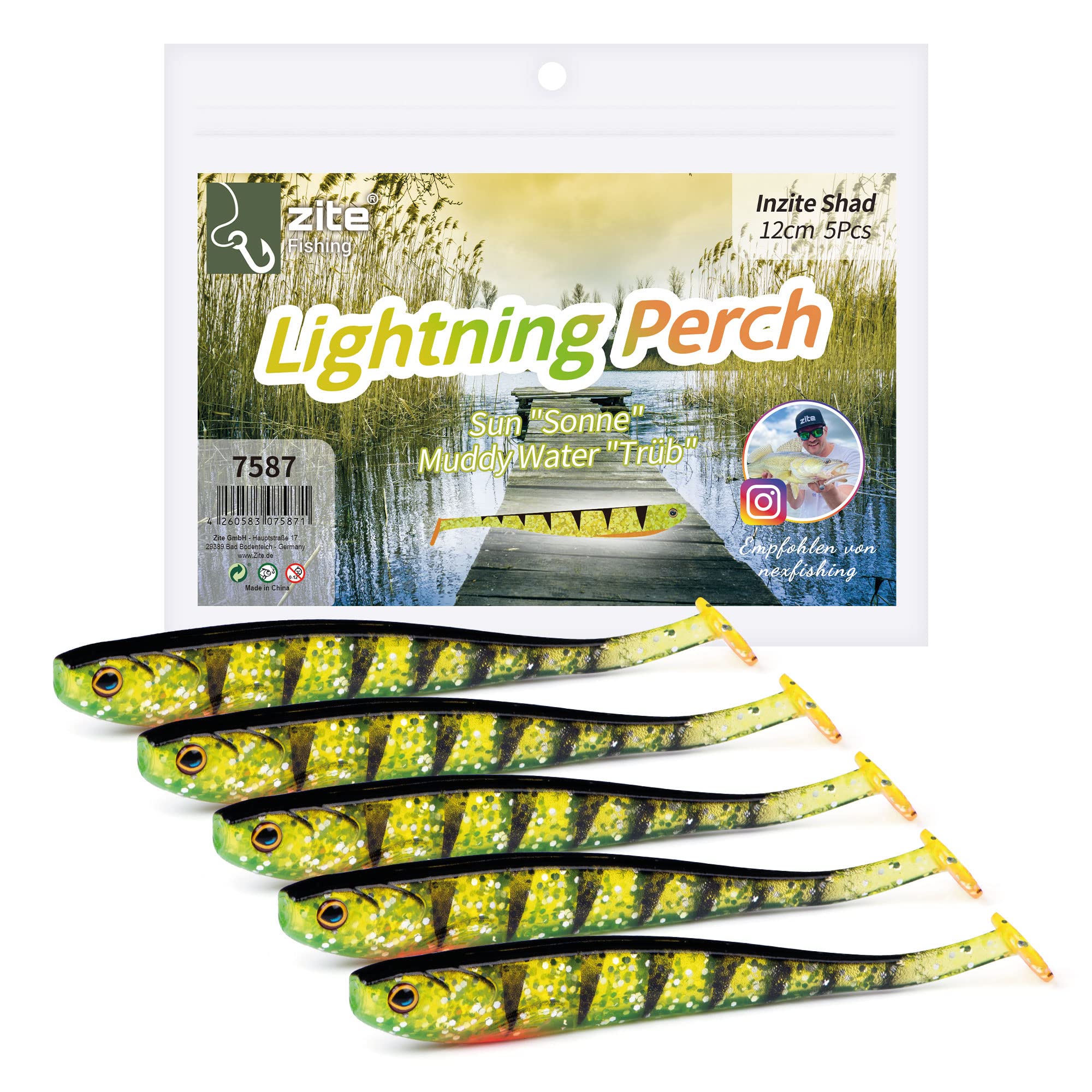 Zite Fishing Gummifische Zander Set – Inzite Shad 12cm Diverse Farben - 5STK Fängige Gummiköder Zander-Angeln - Softbait Angelköder UV-Aktiv, Gummi Fische Gummifisch Set Zander-Gummifisch Zander Köder Lightning Perch Angebot bei HelloDeals