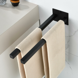 JS Handtuchhalter ohne Bohren Schwarz/mit Bohren Handtuchstange SUS304 Edelstahl Wand für Bad & Küche Badetuchhalter Badezimmer Doppelt Schwarz#01 Angebot bei HelloDeals