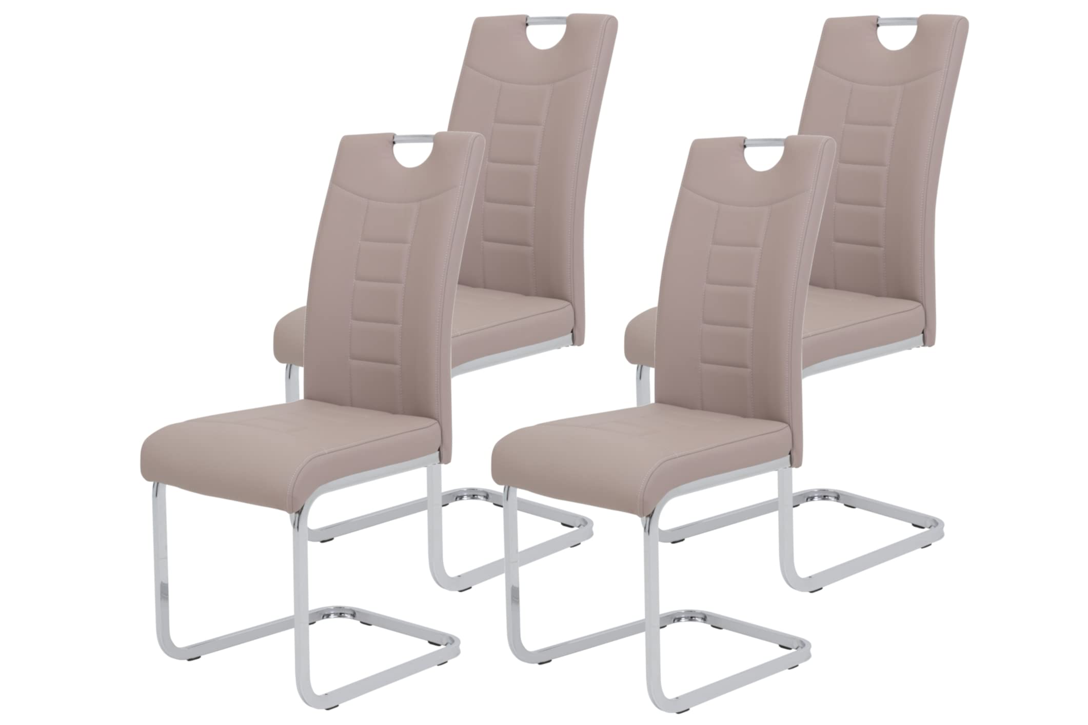 Hela Tische, 4er Set Schwingstuhl Küchenstuhl Ruby, Kunstleder Cappuccino, Griffmulde, Metallgestell + Griff Chrom, 140kg belastbar 4er Set Cappuccino Angebot bei HelloDeals