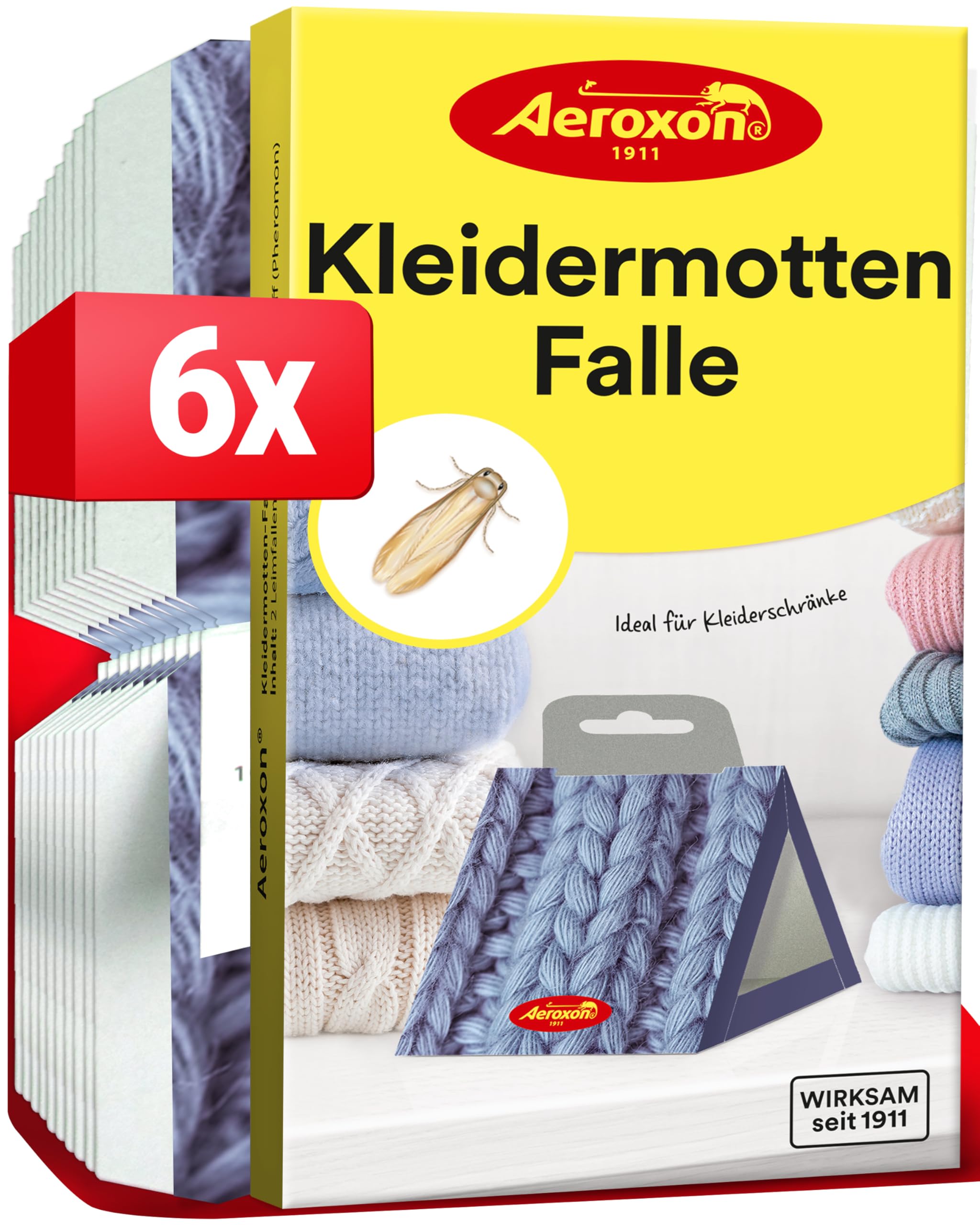 Aeroxon Kleidermottenfalle 6 Stück - Mottenfalle Kleidermotten für effektiven Mottenschutz für Kleiderschrank - Mottenfalle gegen Motten, schützt Kleidung zuverlässig & langfristig Angebot bei HelloDeals