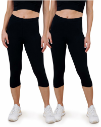 SES Capri Leggings Damen 3/4 Lang - 2er Pack 32-34 bis 56-58 - blickdichte & elastische Capri-Leggings mit weichem Bund & Perfekter Passform - Baumwolle mit Elasthan Schwarz 36-38 Angebot bei HelloDeals